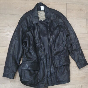 Vintage Winlet 1969 Black Genuine Leather Jacket Parka Coat Mens Medium